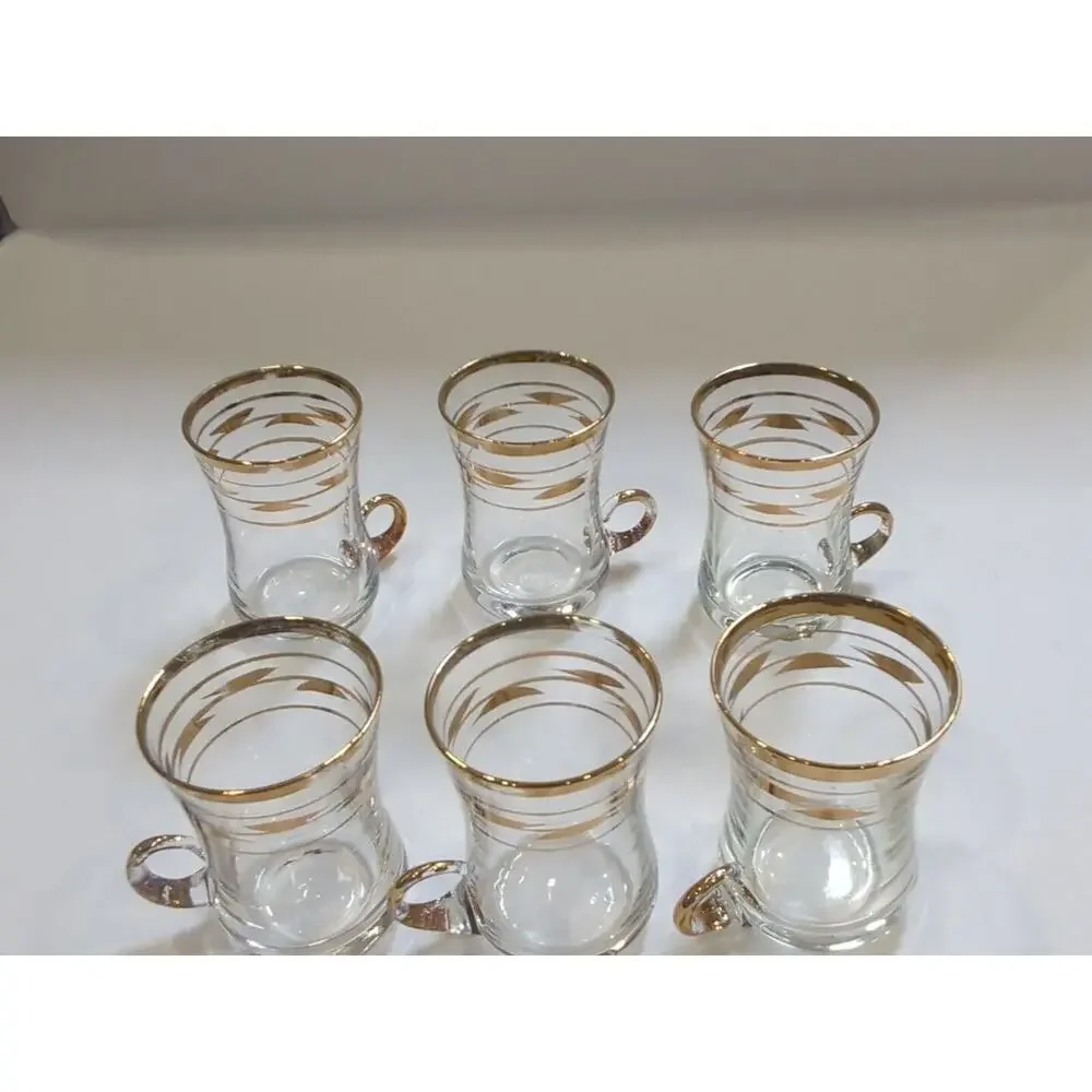 Vintage‎ MCM 6 Gold Trimmed Espresso/Coffee Glasses/Cups 2 1/2